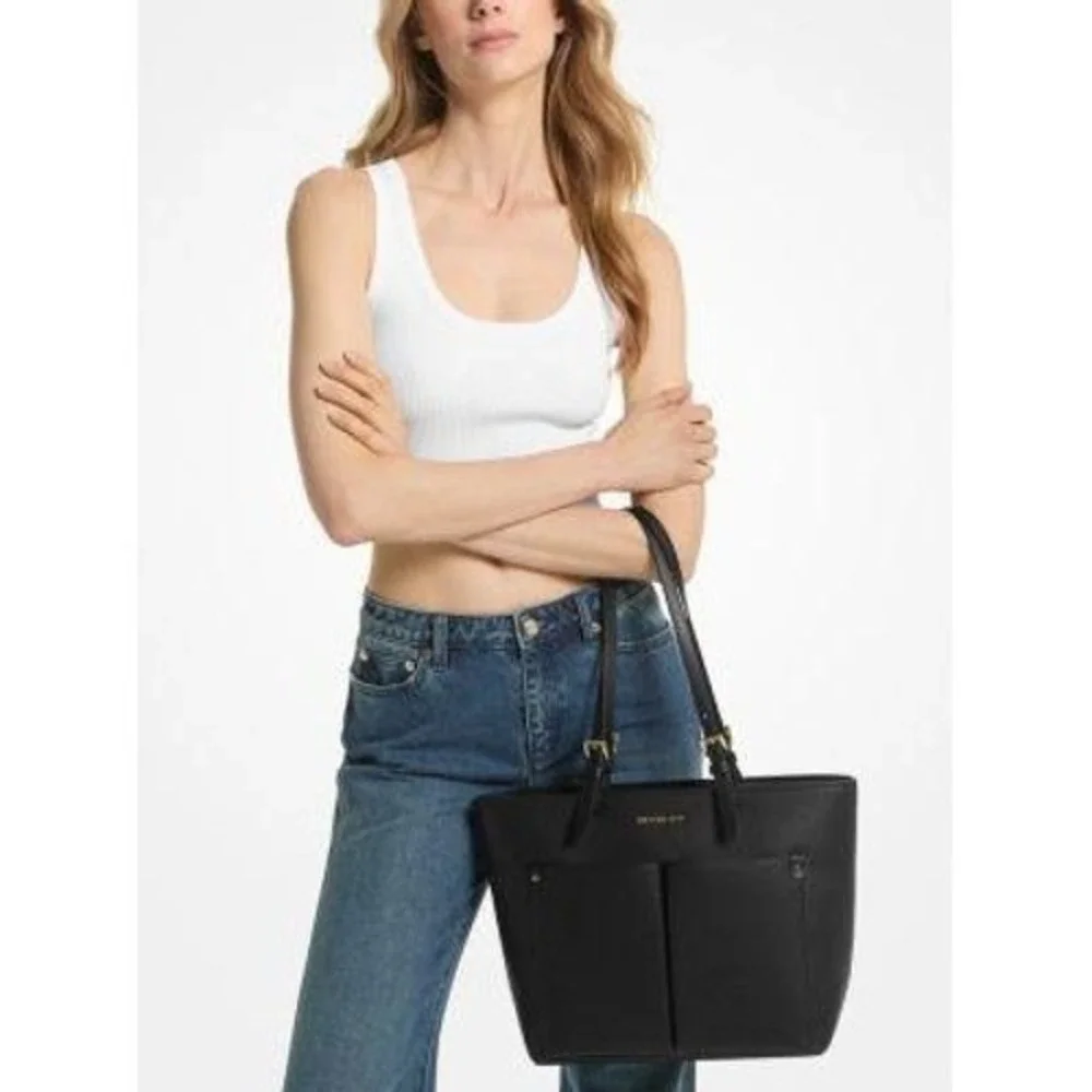 Michael‎ Kors Jet Set Travel Black Pebbled Leather Tote Bag NEW - Picture 5 of 5